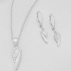 925 Sterling Silver Wings Lever Back Earrings and Pendant Jewelry Set