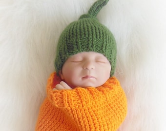 Baby Pumpkin Costume, Baby Pumpkin Cocoon or Hat, Pumpkin Hat, Pumpkin Sleep Sack, Pumpkin Sleep Bag, Baby Pumpkin Photo Prop