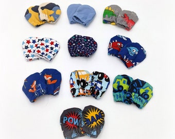 Baby Scratch Mittens in Various Boy Prints Mix and Match