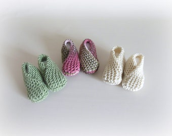 RTS Knit 0-3mth Infant Crossover Booties, Baby Socks, Baby Slippers, Infant Shoes in Frost Green, Pink Camo, or Cream