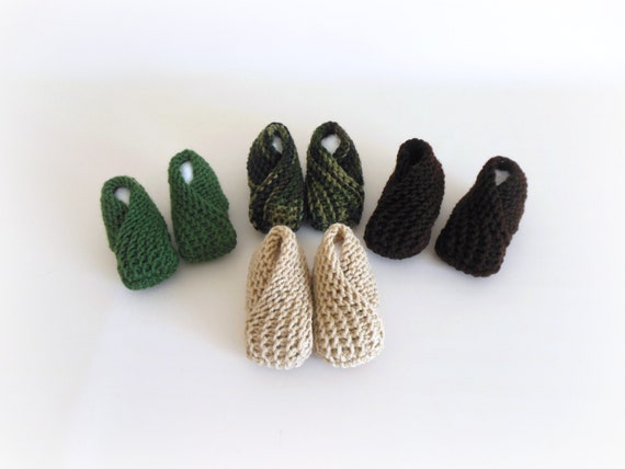 RTS 0-3mth Infant Crossover Booties, Infant Socks, Baby Slippers, Infant Shoes in Camo, Green, Tan, Brown