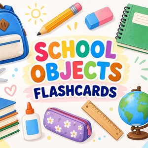 Flashcards met schoolspullen voor kinderen | ESL-woordenschat leren (PDF)