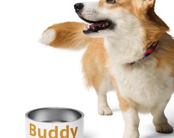 Personalized Stainless Steel Pet Bowl, Custom Engraved Dog Cat Food Bowl