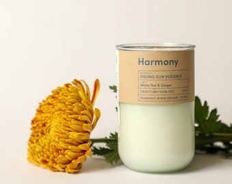 HARMONY, Candle that gives to ending gun violence. Tea & Ginger Scent