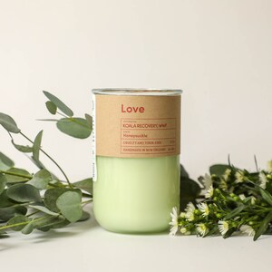 LOVE, Candle that gives to World Wildlife Fund, Koala Recovery, Honeysuckle Scent image 2