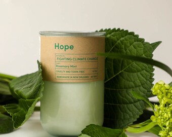 H O P E Candle, gives back to Climate Change, Rosemary Mint Scent