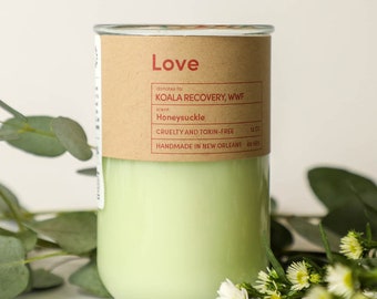 LOVE, Candle that gives to World Wildlife Fund, Koala Recovery, Honeysuckle Scent