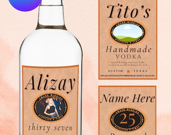 カスタマイズ可能なティトスウォッカ1LラベルCanva編集可能