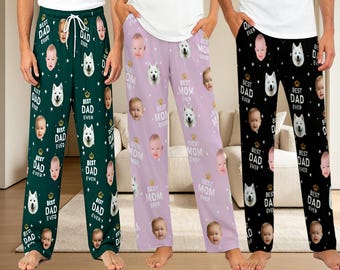Pantalones de pijama personalizados con cara, 100% algodón, regalo personalizado con foto para papá, regalos del Día de la Madre para mamá