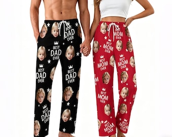 Pyjamabroek op maat, gepersonaliseerde fotoloungewear, BESTE DAD OOIT pyjamabroek