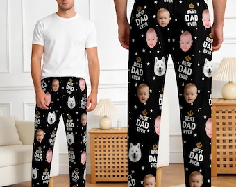 Pantalones de pijama personalizados con cara, ropa de estar por casa 100% algodón, regalo fotográfico personalizado para papá y mamá.
