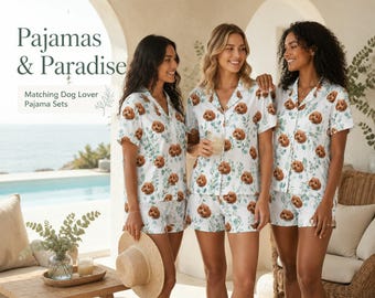 Personalized Dog Cat Loungewear,Custom Dog Face Short Sleeve Pajama Set, , Christmas Birthday Gift,Matching Dog Lover Pajama Sets