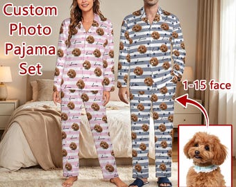 Personalized Face Name Pajamas, Custom Photo Collage Pajama pants/Set, Unique Gift for Animal Lover, Christmas Birthday Gift