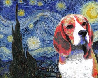 Beagle Hound Print, Starry Night Beagle Gifts, Beagle mom, Beagle lover, Dog lover gift, Pet gift, Painting of dog