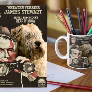 Wheaten Terrier Art in Alfred Hitchcock Rear Window Movie Poster Print Personalized Gifts Ad (GALLERY WRAP Canvas, Fine Art Print, Mug)