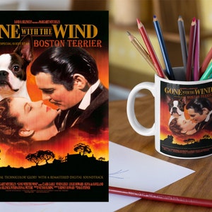 Boston Terrier CANVAS Art Gone with the Wind Movie Poster Boston Dog Personalized Gifts Ad (GALLERY WRAP Canvas, Fine Art Print, Mug)