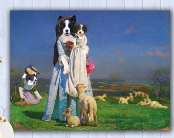 Border Collie Kunst Die hübschen Baa Lämmer, Collie Hunde Geschenke, Ford Madox Brown Galerie Leinwand Wrap, Meisterwerk Hunde Mama & Papa Geschenke