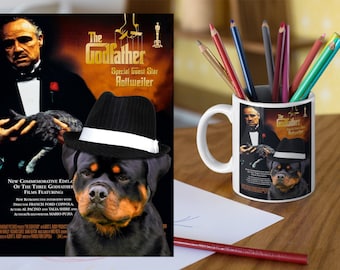 Rottweiler Art and Marlon Brando in The Godfather Movie Poster Rottie Personalized Gifts Ad (GALLERY WRAP Canvas, Fine Art Print, Mug)