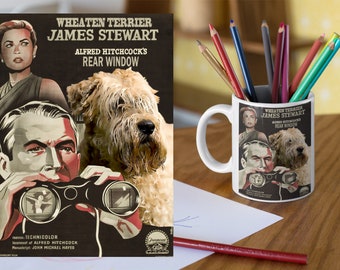 Wheaten Terrier Art in Alfred Hitchcock Rear Window Movie Poster Print Personalized Gifts Ad (GALLERY WRAP Canvas, Fine Art Print, Mug)