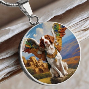 Brittany Spaniel Angel Pendant, Brittany Dog Necklace, Personalized with Engrave Option, Renaissance Dog, Custom Dog Memorial Jewelry