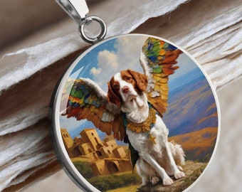 Brittany Spaniel Angel Pendant, Brittany Dog Necklace, Personalized with Engrave Option, Renaissance Dog, Custom Dog Memorial Jewelry