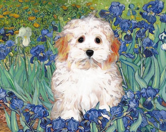 Maltipoo Irises Art CANVAS Van Gogh Customized print Maltese Maltipoo Personalized Dog Portrait Mom & Dad gifts