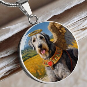 Irish Wolfhound Angel Pendant, Wolfhound Dog Necklace, Renaissance Dog, Engrave Option, Renaissance Dog, Custom Dog Memorial Jewelry