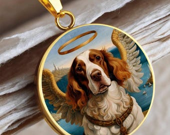 Collar con colgante de ángel de Brittany Spaniel - Colgante personalizado con foto de perro - Joyería conmemorativa para mamás perrunas