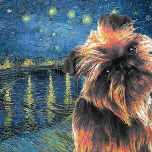 Brussels Griffon Art CANVAS Starry Night Van Gogh Customized print Griffon Bruxellois Personalized Dog Portrait Mom & Dad gifts