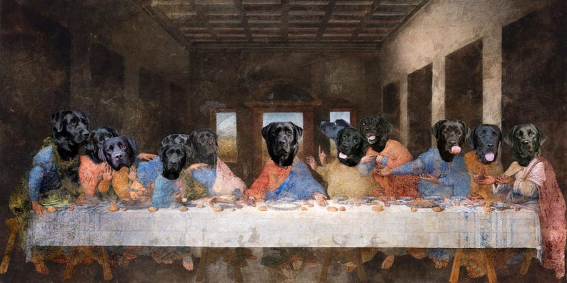 Black Labrador Last Supper Art: Renaissance Dog Canvas Print (Limited Edition), Personalized Pet Portrait image 4