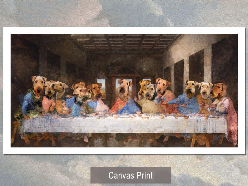 Airedale Terrier Last Supper Canvas Print: Renaissance Dog Art, Personalized Pet Portrait image 9