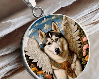 Regalo conmemorativo para la dueña de un husky siberiano: collar de ángel, colgante personalizado con foto de perro.