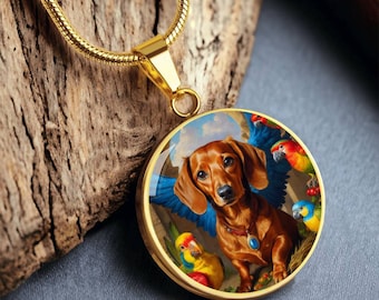 Dachshund Angel Pendant: Personalized Renaissance Dog Memorial Necklace