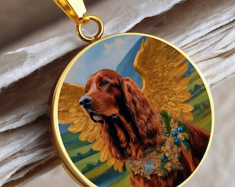 Irish Setter Memorial Gift Necklace - Personalized Dog Photo Pendant - Custom Dog Angel Jewelry - Pet Loss