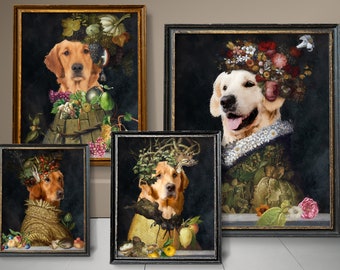 Four Seasons Golden Retriever Art, Goldy Dog Gifts, Winter, Spring, Summer, Autumn, Arcimboldo, Renaissance Dog Mom & Dad gifts