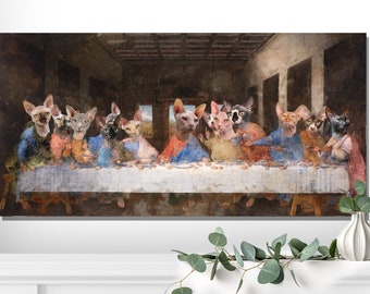 Lámina artística de la Última Cena del Gato Esfinge: Regalo renacentista para amantes de los gatos