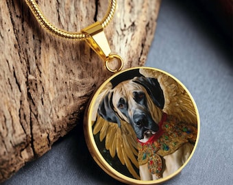 Collar de Gran Danés color cervatillo, colgante de perro ángel Gran Danés renacentista, opción de grabado, regalos para perros, joyería conmemorativa personalizada para perros