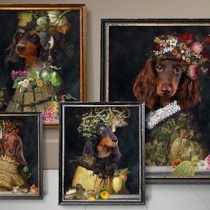 Long-haired Dachshund Gifts, Sausage Dog Art, Winter, Spring, Summer, Autumn, Four Seasons Arcimboldo, Renaissance Dog Mom & Dad gifts