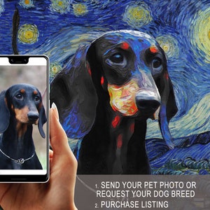 Personalized Dog Art Starry Night Van Gogh CANVAS PRINT with Your Pet Picture and Your Place Customized Pet Gifts by Nobility Dogs