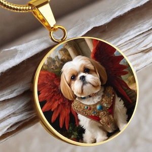 Collar de ángel de Shih Tzu, personalizado con opción de grabado, perro renacentista, colgante de ángel de perro Shih Tzu, joyería conmemorativa de perro personalizada