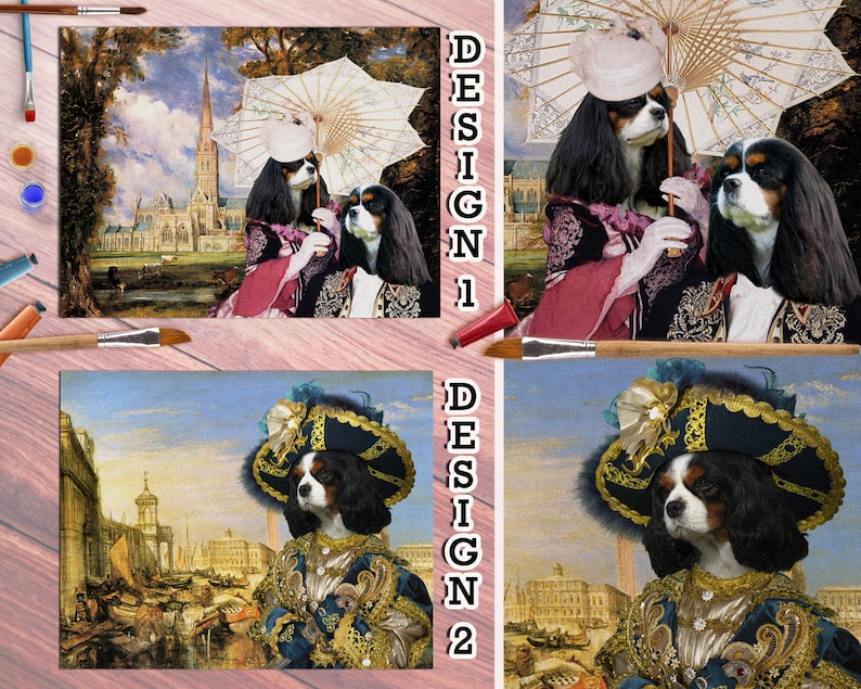 Tri Color Cavalier King Charles Spaniel Portrait in Masterpiece Painting CANVAS Print Prince Charles Dog Nobility DogsGifts
