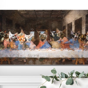 Devon Rex Gift, Last Supper Devon Rex Cat Art, Renaissance Cat Masterpiece Print, Cat Mom & Dad gifts