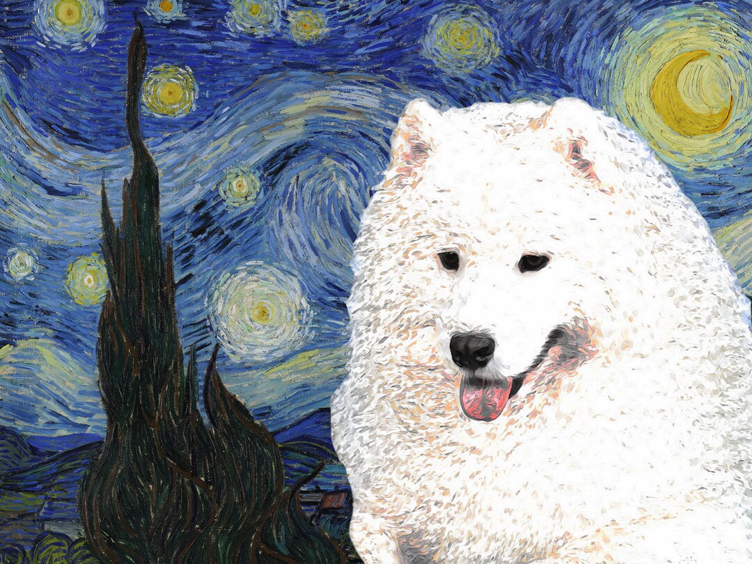 Samoyed Art CANVAS Starry Night Van Gogh Customized Samoyed Dog Print ...