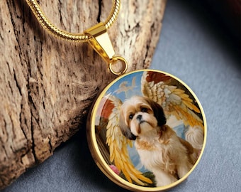 Collar con colgante de ángel Shih Tzu - Colgante personalizado con foto de perro - Joyería conmemorativa para mamás perrunas