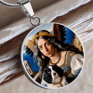 Brittany Dog Pendant with Engraving Option, Brittany Spaniel and Angel Necklace, Angel Dog Gifts, Custom Memorial Dog Jewelry