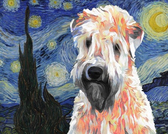 Wheaten Terrier Art Canvas Starry Night Van Gogh Customized Print - Soft Coated Wheaten Terrier Personalized Dog Portrait - Mom Dad Gifts