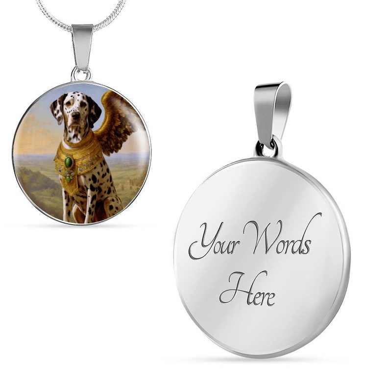 Collier ange pour chien dalmatien tacheté de foie, personnalisé avec option de gravure, cadeaux chien ange, pendentif ange, bijoux commémoratifs de chien personnalisés image 5