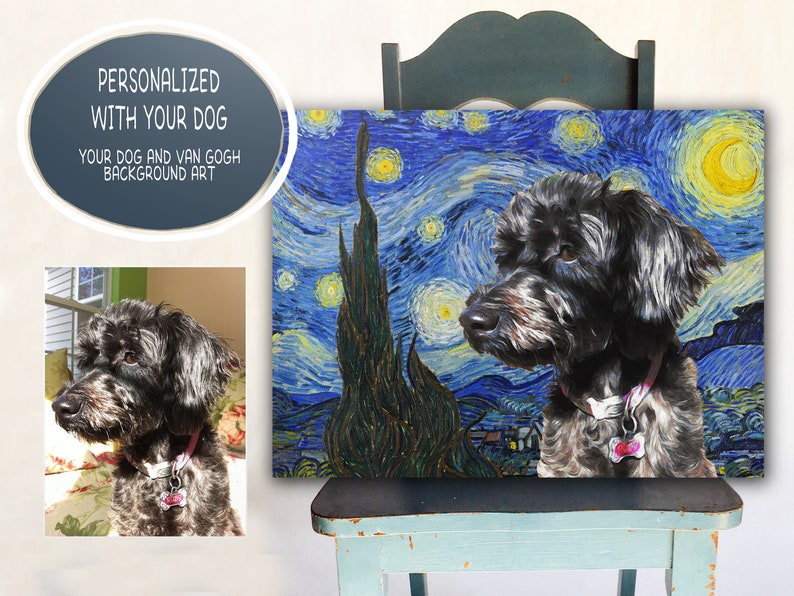 Red Heeler Art CANVAS, Van Gogh Starry Night Print, Customized Australian Cattle Dog Portrait Mom & Dad gifts image 7