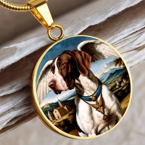 Collar de ángel de pointer inglés, regalo de pointer, personalizado con su perro, opción de grabado, colgante conmemorativo de perro renacentista