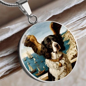 Brittany Spaniel Angel Necklace, Brittany Dog Gift, Personalized with Your Dog, Engrave Option, Renaissance Dog Memorial Pendant